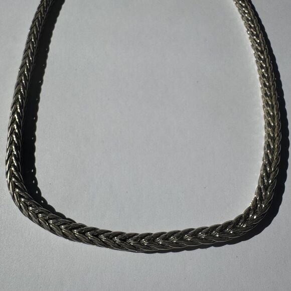 Vintage Silver Tone Thick Wheat Chain Choker Necklace 15” Magnetic Clasp - Picture 5 of 10
